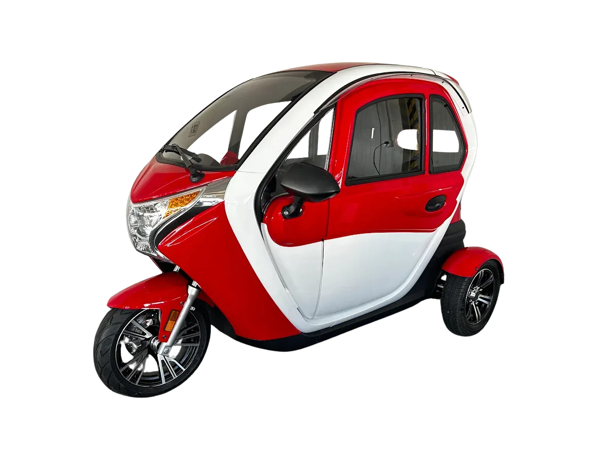 Červená elektrická Tříkolka ELBLESK s uzavřenou kabinou